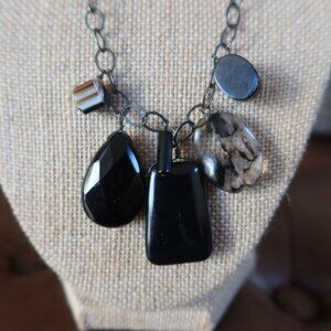Black onyx beads and sterling silver Sherzada necklace pendant up to 18.25"